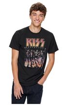 KISS Mens Kiss Destroyer Group Fire Photo Black Shirt New - $10.39