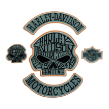 Harley Davidson Skull Gray - Harley Motorcycle 5 Pcs Set Skeleton 12&#39;&#39; Patch - £24.99 GBP