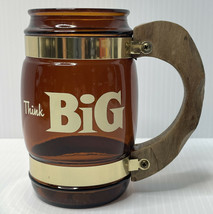 VTG Siesta Ware Glass Mug Amber Brown Cookie Jar with Wood Handle THINK BiG - £10.03 GBP