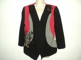 NEW Chico&#39;s Blazer Size 1 S-M Pieced Artisan Black &amp; Red Sequin Accents Jacket - $43.88