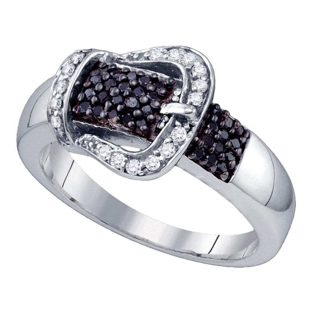 Sterling Silver Black Color Enhanced Diamond Belt Buckle Womens Band Ring 1/3