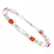 Solid Silver Rhodium Plated Vintage Sterling Diamond Opal and Agate bracelet - £143.52 GBP