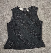 Oleg Cassini Black Tie Top Women 6 Black Beaded Tank Sleeveless Fancy Bl... - £19.80 GBP