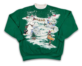 Vintage Christmas Snow Sleigh Sweatshirt Nutcracker Puffy Graphics Womens XL USA - £14.78 GBP