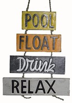 Hand Carved Wooden POOL RULES RELAX DRINK FLOAT BOAT CANOE FISH READ SMI... - $24.69