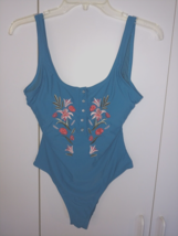 VTG. VIGOSS LADIES TEAL ONE-PC SWIMSUIT W/FRONT SNAPS/EMBROIDERY-M-UNWOR... - $14.89