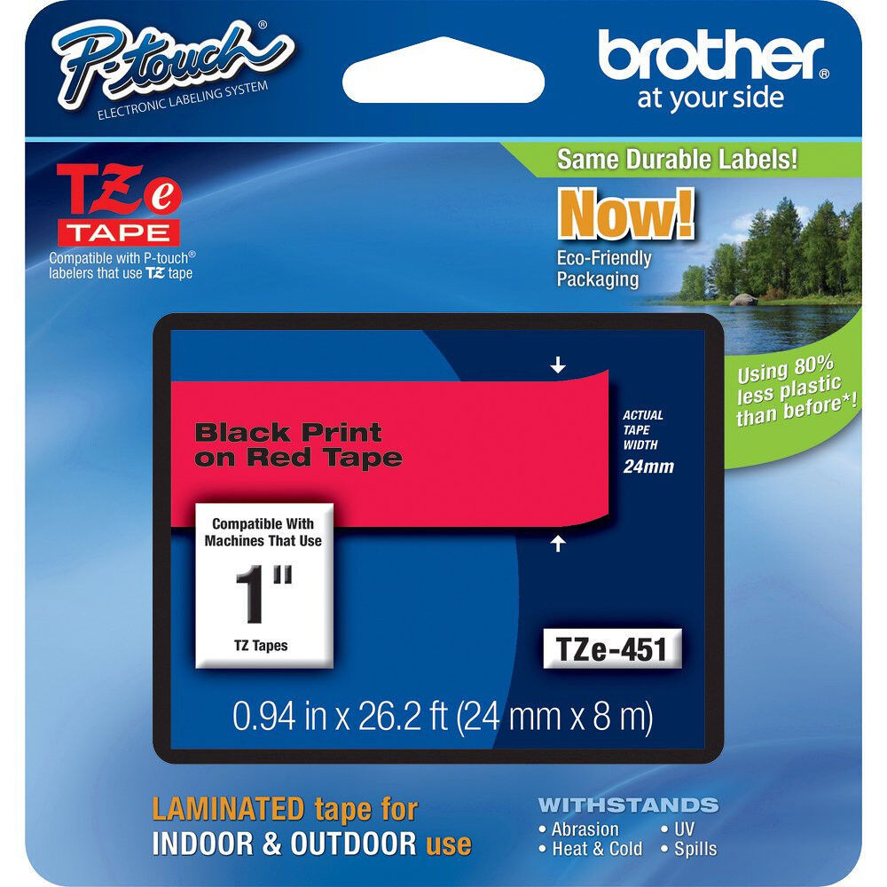 Brother TZ451 1" black on red TZ tape PT2430PC PT2730VP PT2730 PT9600 PT1400