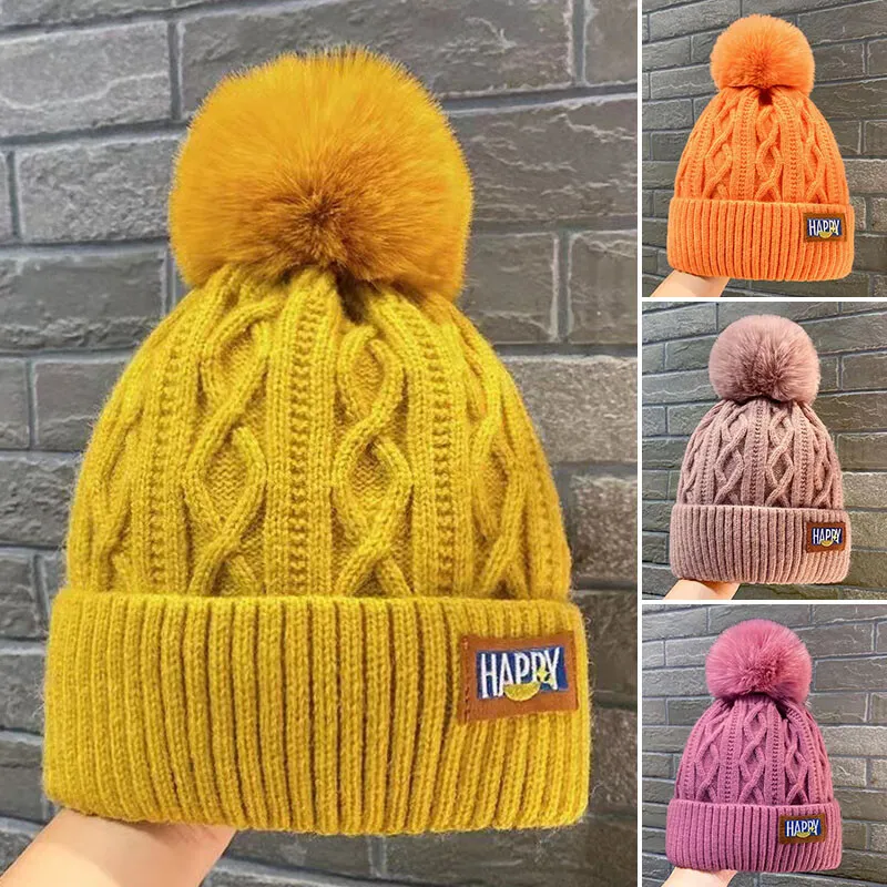 Women Knitted Slouchy Beanie Hat with Hair Ball Winter Warm Ski Cap Hats US - £13.29 GBP