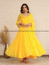 Amber yellow Anarkali Dress With Georgette Dupatta &amp; Bottom for partywea... - $47.50+