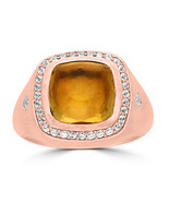 925 Sterling Silver Rose Gold Plated Cubic Zircon Citrine Ring Size 7 - $49.00