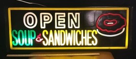 Vintage 40”x18”x4”  OPEN SOUP &amp; SANDWICHES REAL NEON BUSINESS SIGN - $441.00