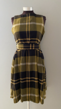 L.L. Bean Plaid Sheath Dress Womens 10P Black Olive Green Cotton Silk Fl... - $33.54