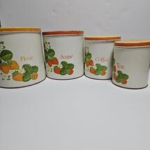 Vintage Kitchen Cannister Set of 4 Metal Strawberry Design  - $19.75