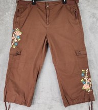 Live a Little Pants Womens 18W Brown Floral Embroidered Cargo Pocket Jogger - £22.20 GBP