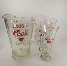 Coors Banquet/Premium Beer Clear Heavy Glass Pitcher &amp; 10 matching glasses ZCKJZ - £46.86 GBP