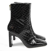 Good American Patent Croc Boots Square Toe Ankle Booties Block Heel Black 8 - $96.74