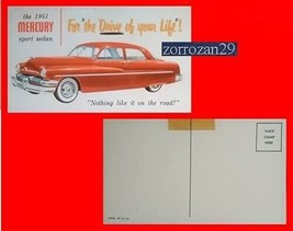 1951 MERCURY SPORT SEDAN VINTAGE FACTORY COLOR POST CARD -USA- NICE ORIG... - $7.53