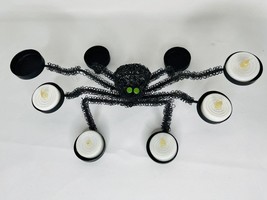 Halloween Black Spider Metal Wire Tea Light Candle Holder Green Eyes Hom... - $14.17