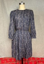 Purple Pink Paisley Pleated Secretary Dress Sz S Boho Mod Retro Vintage ... - $43.53