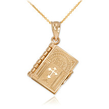 10k Solid Yellow Gold Holy Bible Book with &quot;Our Father Prayer&quot; Pendant Necklace - £239.71 GBP+