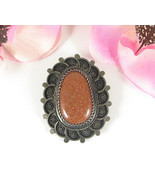 GOLDSTONE STERLING SILVER BROOCH Vintage Pin Pendant ISRAEL Genuine Ston... - $74.24