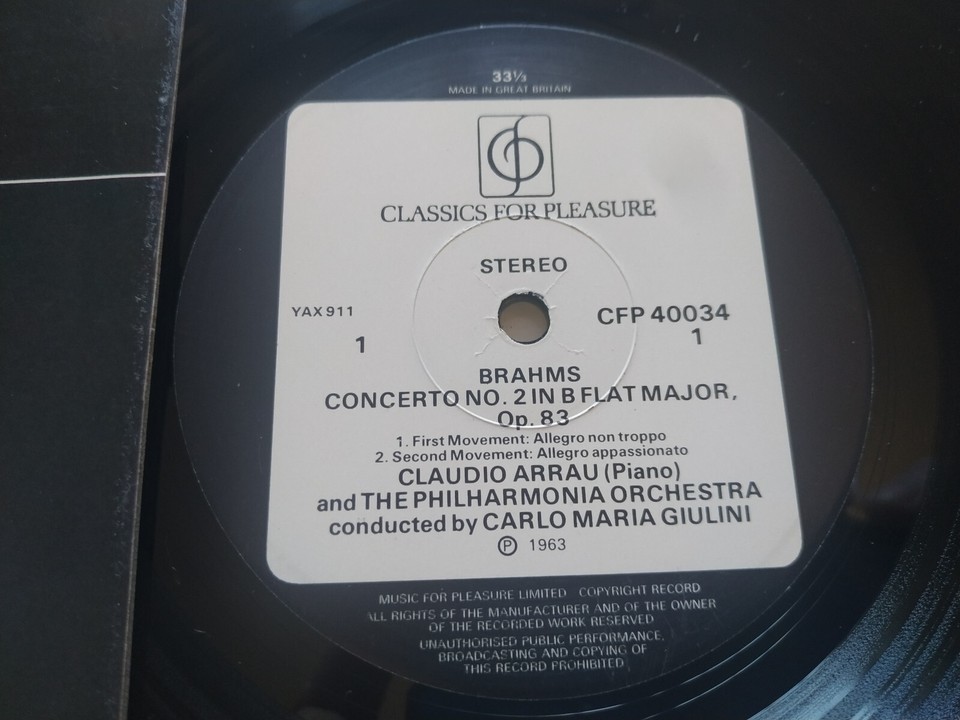 Brahms Piano Concerto no 2 Claudio Arrau Giulini 1963 - LP 12 " vinyl VG/VG Am Item image 2