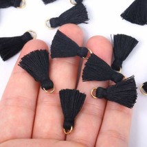 Tassel Pendants Black Cotton Charms Dangle Drops .98&quot; Jewelry Supply 10 - £5.46 GBP