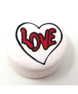 2 LOVE in Heart Ceramic Beads 1&quot; Disc Peru Horizontal Hole Red White US ... - $9.89