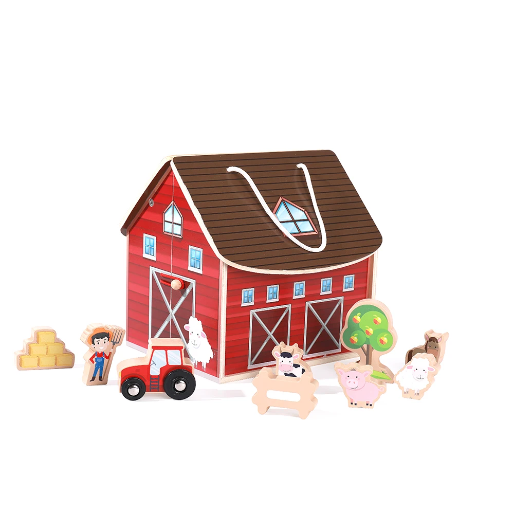 Kidus Wooden Farm Play Set Role Play Blocks Gifts For Toddlers - £46.74 GBP