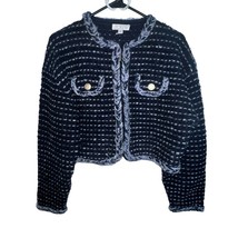 J.Crew Cropped Lady Jacket Sweater in Marled Yarn Navy Black French Blue... - £59.57 GBP