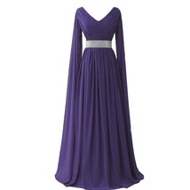 Kivary V Neck Long Sleeves Chiffon Goddess Prom Vintage Evening Dresses Blue Pur - £101.67 GBP