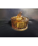 VINTAGE PORTIEUX VALLERYSTHAL RARE AMBER GLASS COVERED DRUM WITH CAT JAR - $147.06 CAD