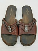 Minnetonka Sandals Size 8 Womens Leather Slip On Slides Brown - £20.15 GBP