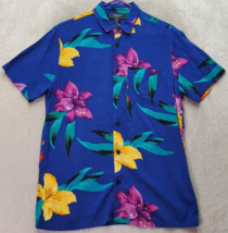 FOREVER 21 Shirt Mens Small Blue Hawaiian Short Sleeve Pocket Collar Button Down - £14.54 GBP
