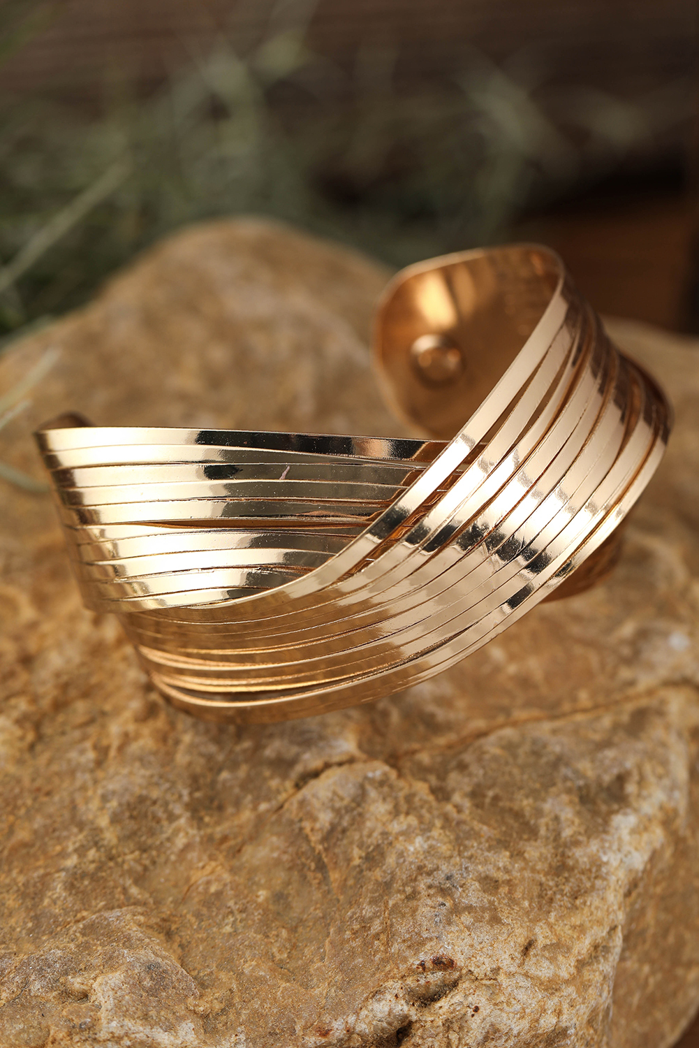 Gold Textured Crossover Metal Cuff Bracelet Item image 3