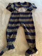 Carters Boys Navy Blue Green Striped Brown Monkey Fleece Long Sleeve Pajamas 2T - $5.88