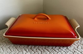 Le Creuset Heritage Stoneware Rectangular Covered Casserole Dish Flame - $111.21