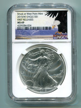 2015(W) Silver Eagle Struck At West Point Mint Ngc MS69 Early Releases Eagle - £41.62 GBP