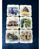 Vintage Set of 6 Chinese Scenes Bamboo Wood Coasters in Wooden Holder 3 ... - €19,02 EUR
