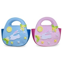 Set of 2 Easter Baskets White Bunnies Pink and Blue Felt Totes 7.5 Inches - £30.36 GBP
