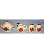 Vintage 4-Piece Hand-Painted Ceramic Set w/Gold Trim-Sugar Bowl, Creamer... - $35.00