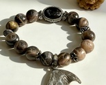 Natural Black Golden Obsidian Bracelet 13mm Fish Tail Charm Boho Healing... - $68.00