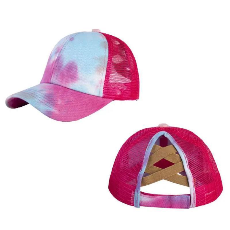 Tie Dye Women's Hat Cross Ponytail Net Hat Truck Driver Baseball Cap Sun Protect
