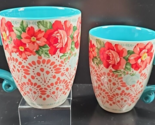 (2) Pioneer Woman Vintage Floral Jumbo Mugs Set Red Blue Flowers Large C... - $33.63
