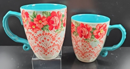 (2) Pioneer Woman Vintage Floral Jumbo Mugs Set Red Blue Flowers Large C... - £26.57 GBP