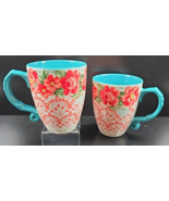 (2) Pioneer Woman Vintage Floral Jumbo Mugs Set Red Blue Flowers Large C... - £26.48 GBP