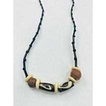 Vintage Choker Necklace Brown Wooden Beads Beaded Hippie Boho Style - £11.68 GBP