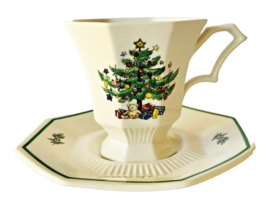 Nikko Christmastime Cup &amp; Saucer Set Christmas Tree Made in Japan Holiday Decor - £9.45 GBP