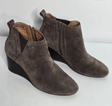 Vionic Paloma Brown Suede Ankle Boots Wedge Heels Side Zip Women Size 8 - $39.99