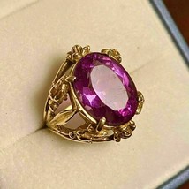 3Ct Oval Cut Simulated  Amethyst Solitaire Engagement Ring 14KYellow Gold Plated - £110.78 GBP
